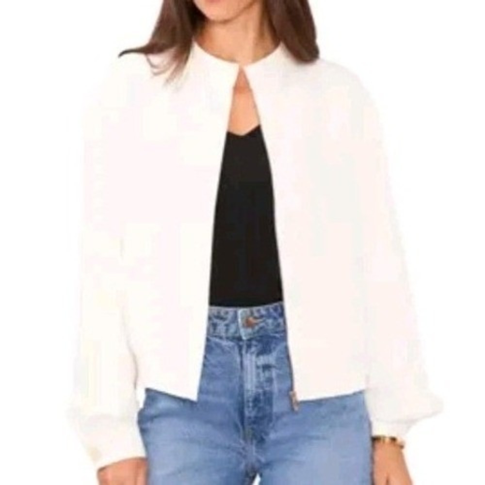 VINCE CAMUTO XL Stretch White Long Sleeve Bomber Jacket Twill Zipper Faux Pocket
